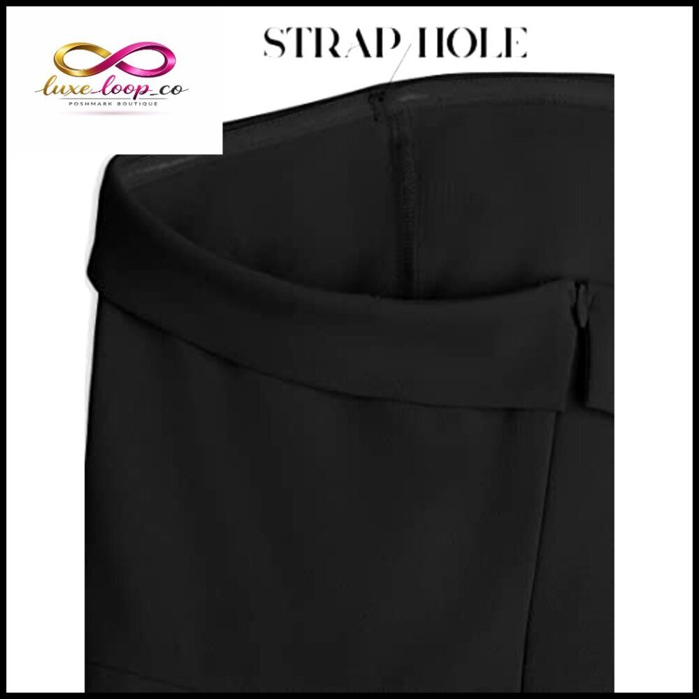 Strapless Jumpsuit Off Shoulder High Waist Wide Leg Side Slit Pockets - Picture 5 of 7